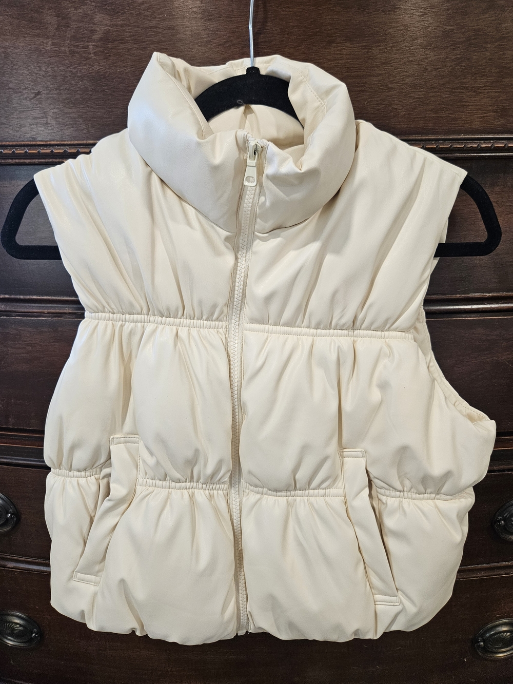 Love Tree Cream Quilted Puffer Vest with High Collar